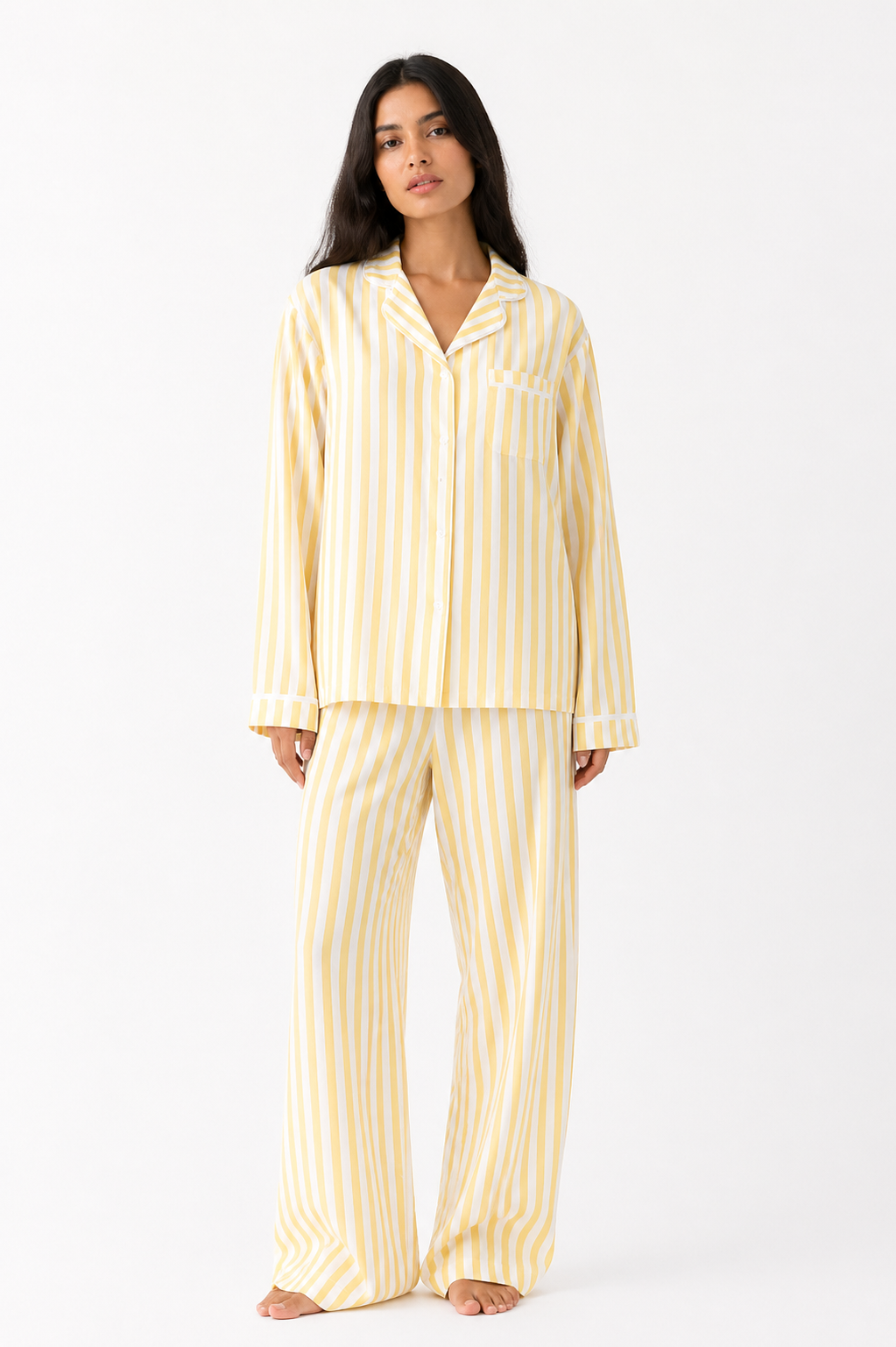 Butter yellow and White striped Pyjama